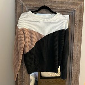Color block sweater. White pink and gray. Long sleeve knit sweater. SHEIN size S